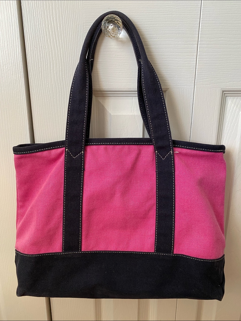 J. Crew Pink and Navy Canvas Tote